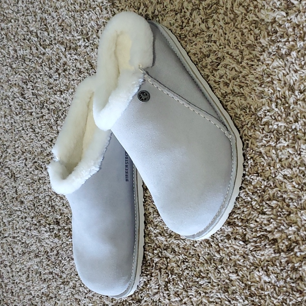 Birkenstock Zermatt Fuzzy Grey House Shoe Clogs